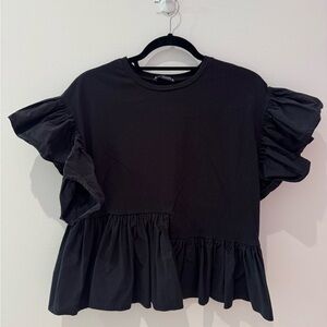 Zara Black Ruffled Peplum Blouse